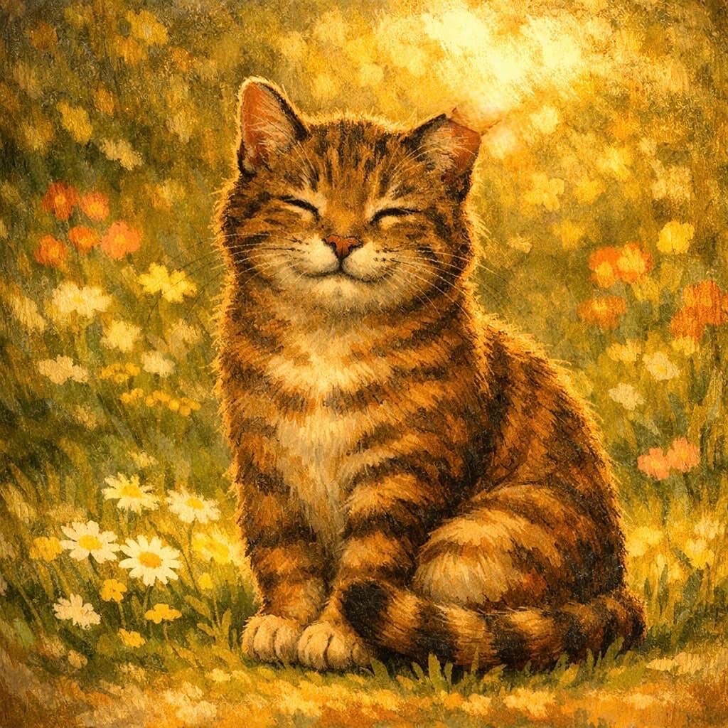 Illustrated portrait of a garden tabby cat with a tipped left ear, representing community cat advocate Sherree Capello